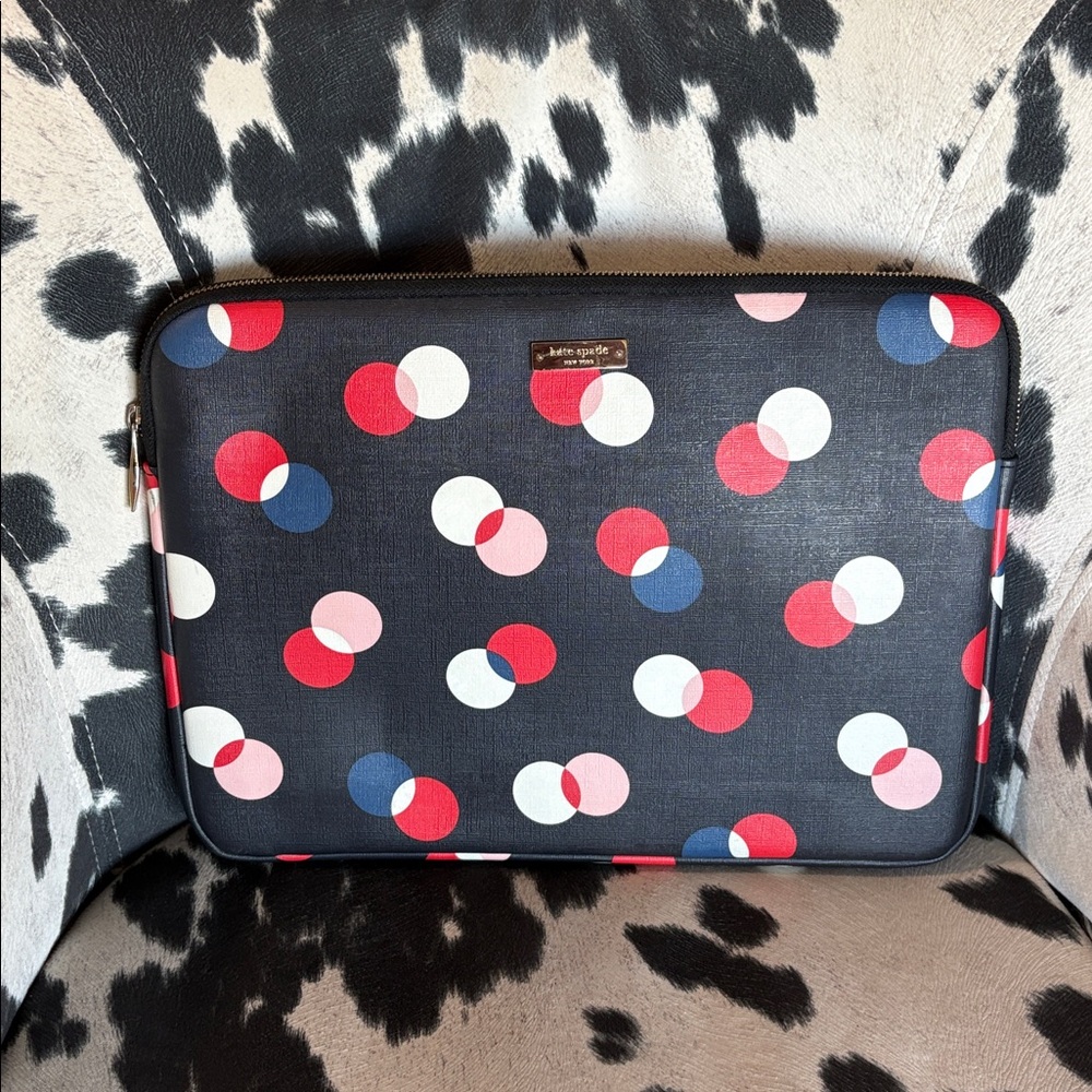 EUC Kate Spade Black Laptop Bag with Red, Pink, and Blue Dots